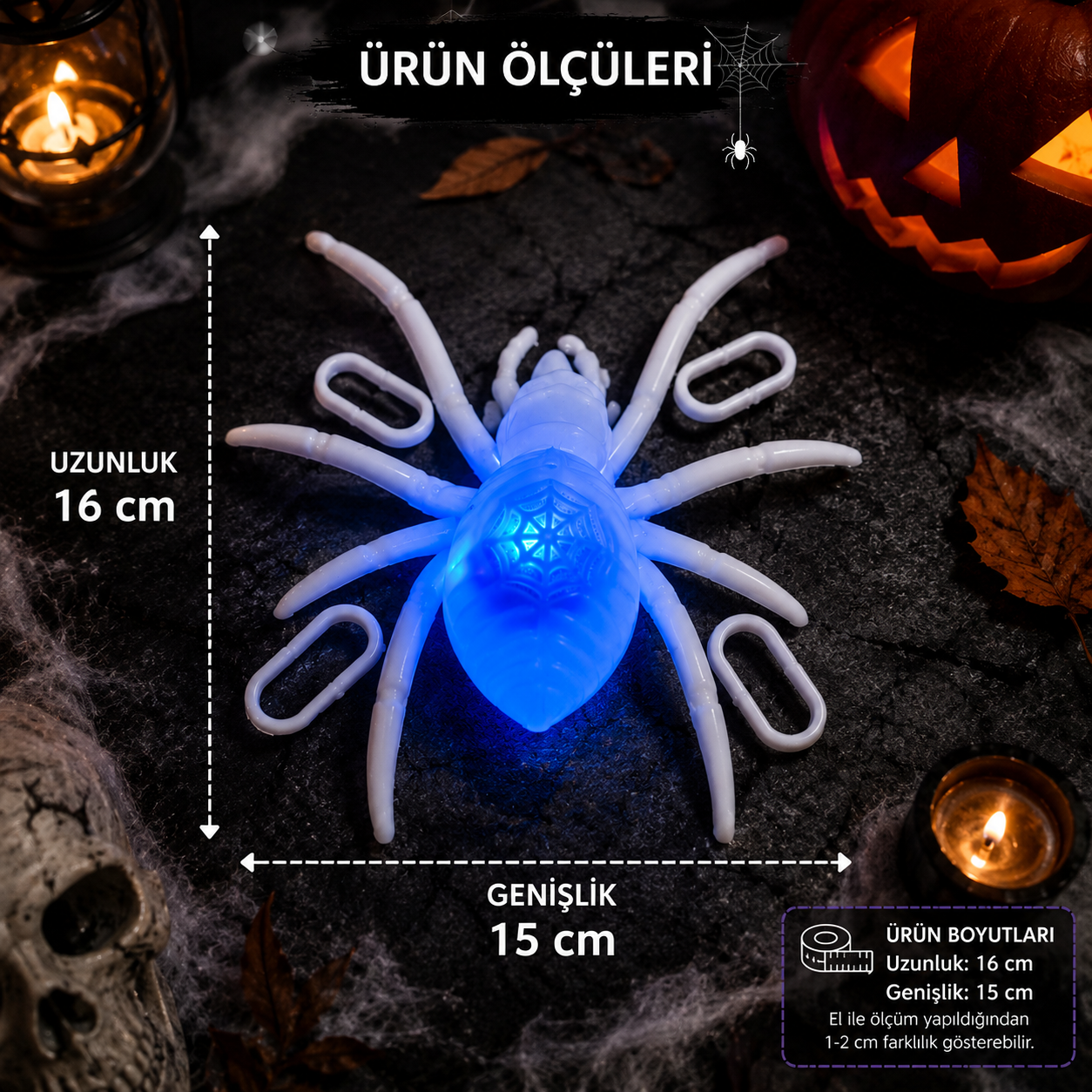 Parti malzemesi Işıklı Led Örümcek Halloween Cadılar Bayramı Dekor Süsü Beyaz