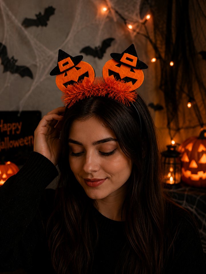 Parti Malzemesi Halloween Balkabağı Figürlü Cadılar Bayramı Taç Turuncu Parti Tacı