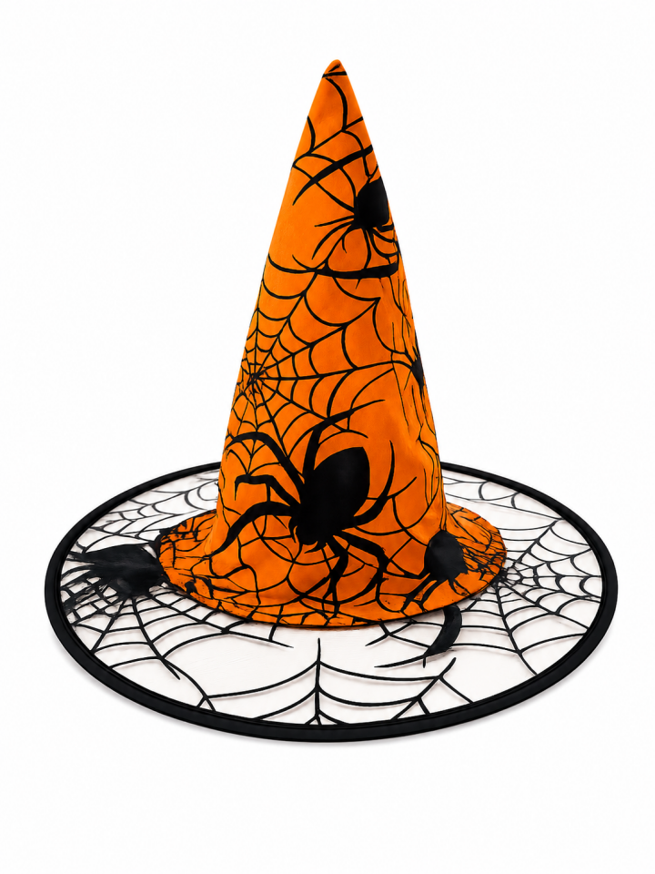 Parti Malzemesi Halloween Örümcek Desenli Cadı Şapkası Turuncu Cadılar Bayramı Parti Şapkası