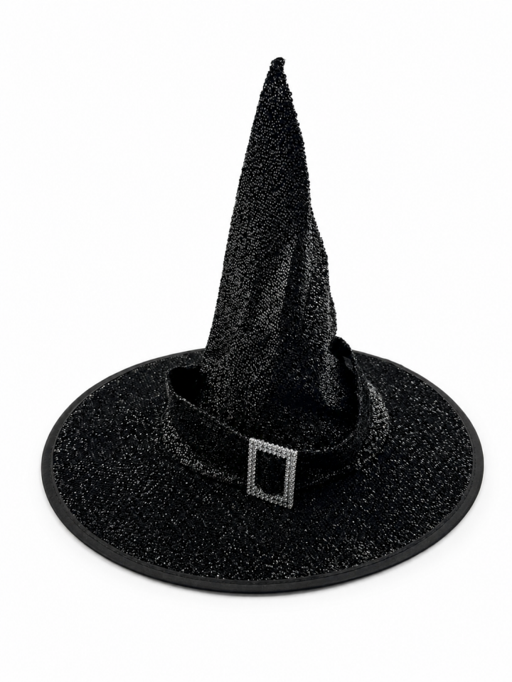 Parti Malzemesi Siyah Simli Cadı Şapkası Halloween Cadılar Bayramı Parti Şapkası 32 cm