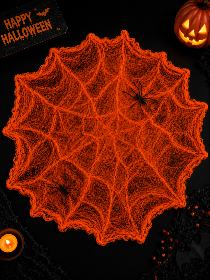 Parti malzemesi  Halloween Örümcek Ağı Dekor Süsü 2 Örümcekli Cadılar Bayramı Ağı Turuncu