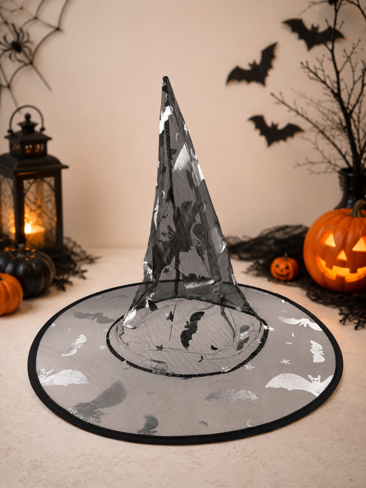 Halloween Cadı Şapkası Siyah Transparan Tül Şapka Kostüm Aksesuarı
