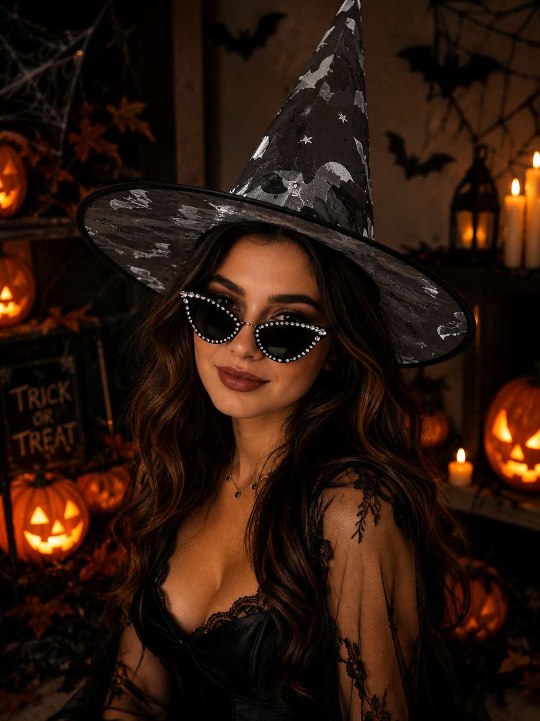 Halloween Cadı Şapkası Siyah Transparan Tül Şapka Kostüm Aksesuarı Gümüş