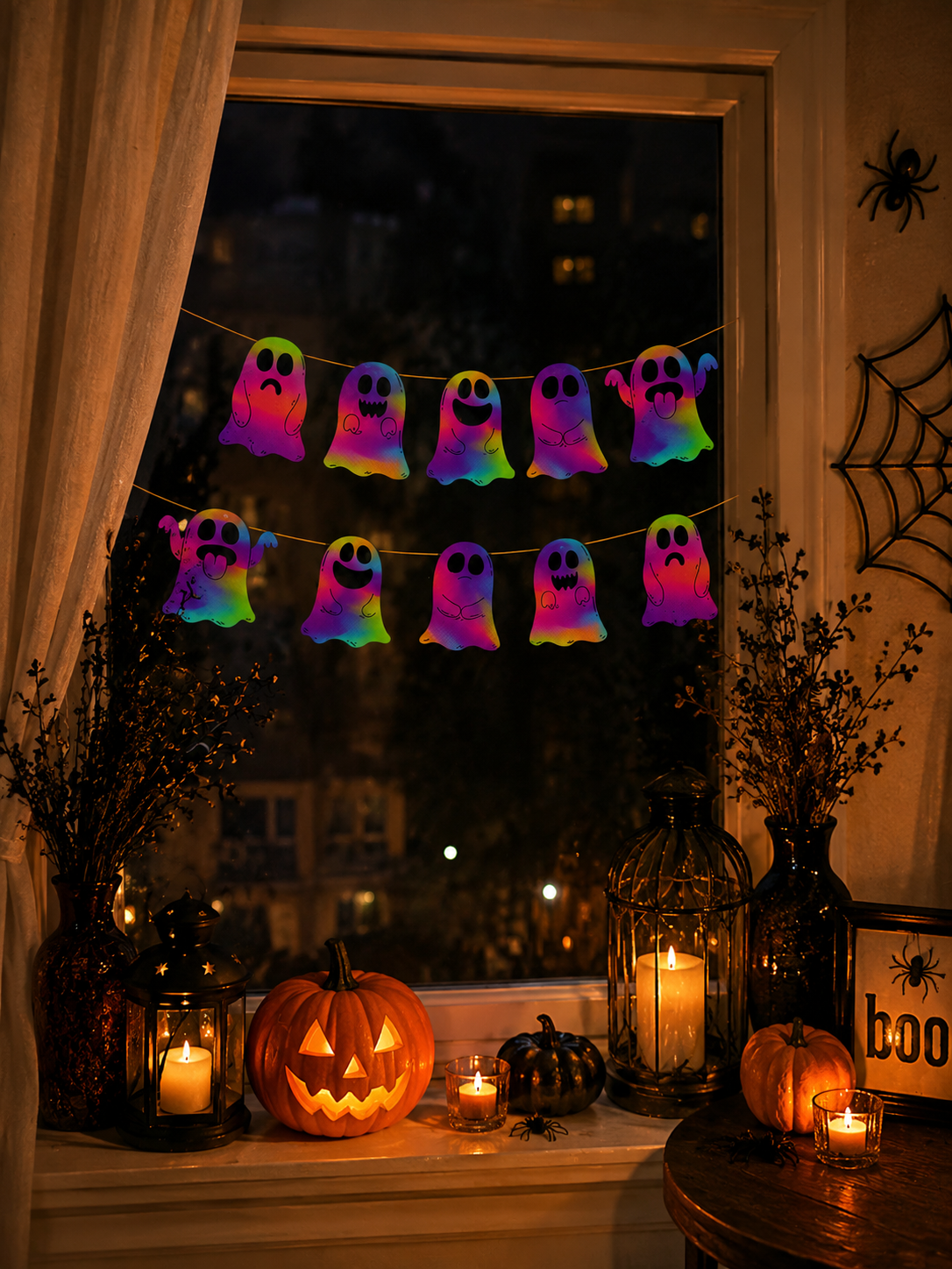 Parti Malzemesi Fosforlu Halloween Neon Hayalet Duvar Süsü Cadılar Bayramı Cam Kapı Dekor Süs Seti