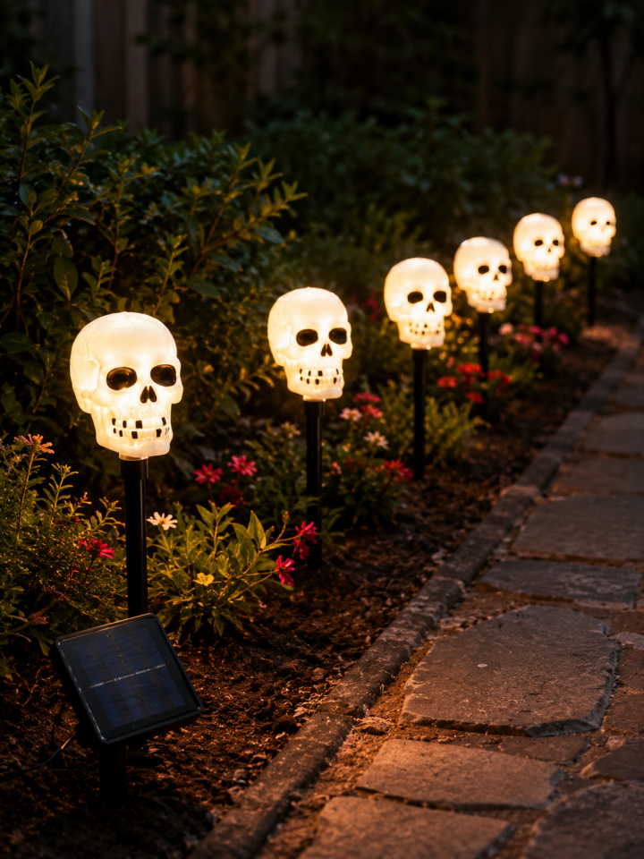 Parti Malzemesi Solar Enerjili LED Kuru Kafa Bahçe Aydınlatması 5’li Set  3 Metre Kablolu Halloween Dekor Işık