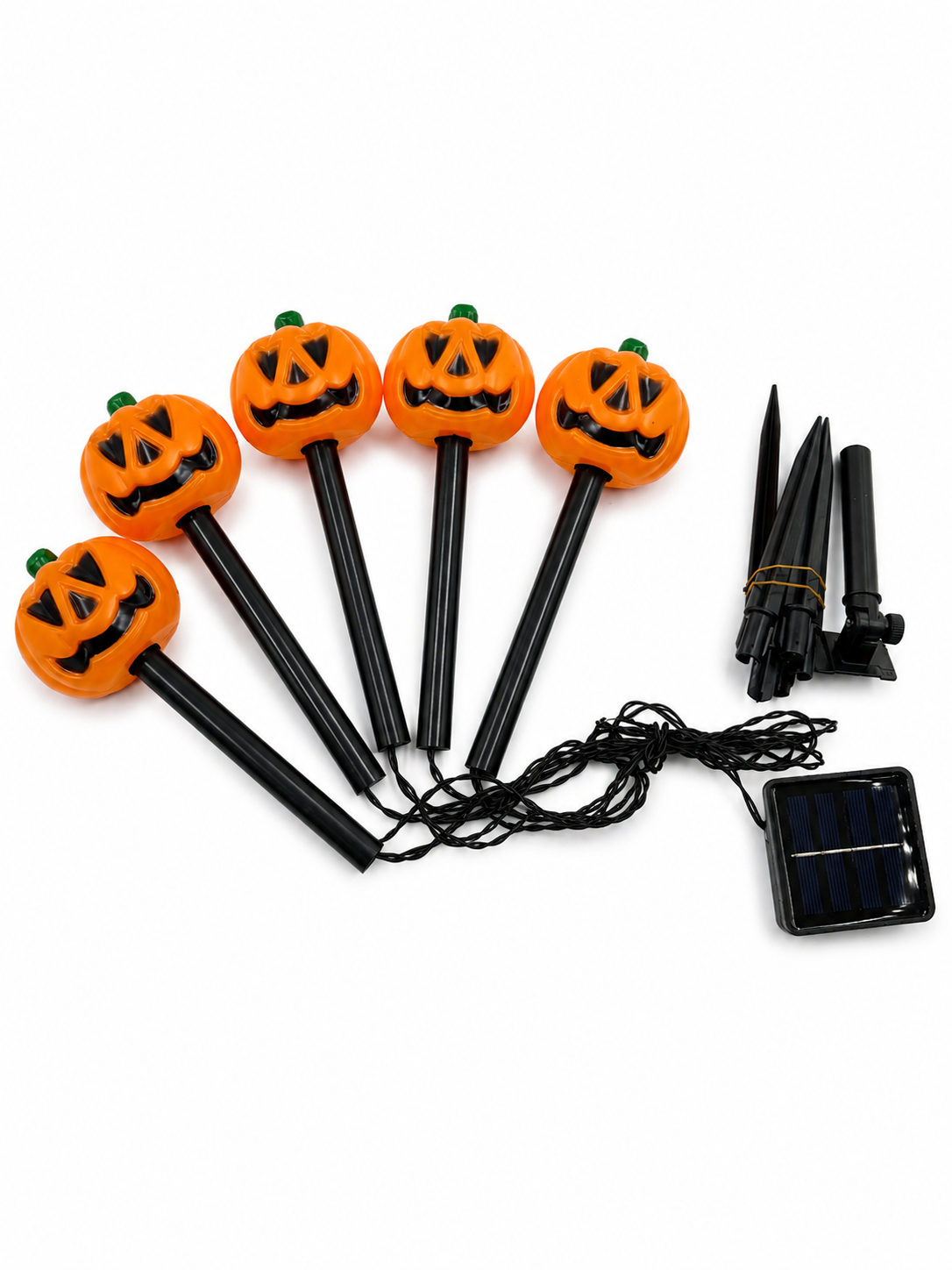 Parti malzemesi 5’li Güneş Enerjili LED Balkabağı Bahçe Aydınlatması 32 cm Solar Halloween Dekor Işık Seti 3 Metre Kablolu