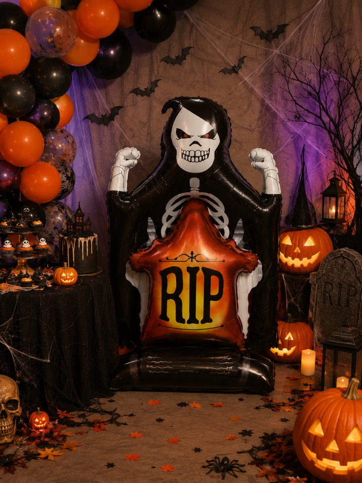 Parti Malzemesi Halloween RIP Mezar Taşı Azrail Folyo Balon 70x110 cm Cadılar Bayramı Parti Dekoru