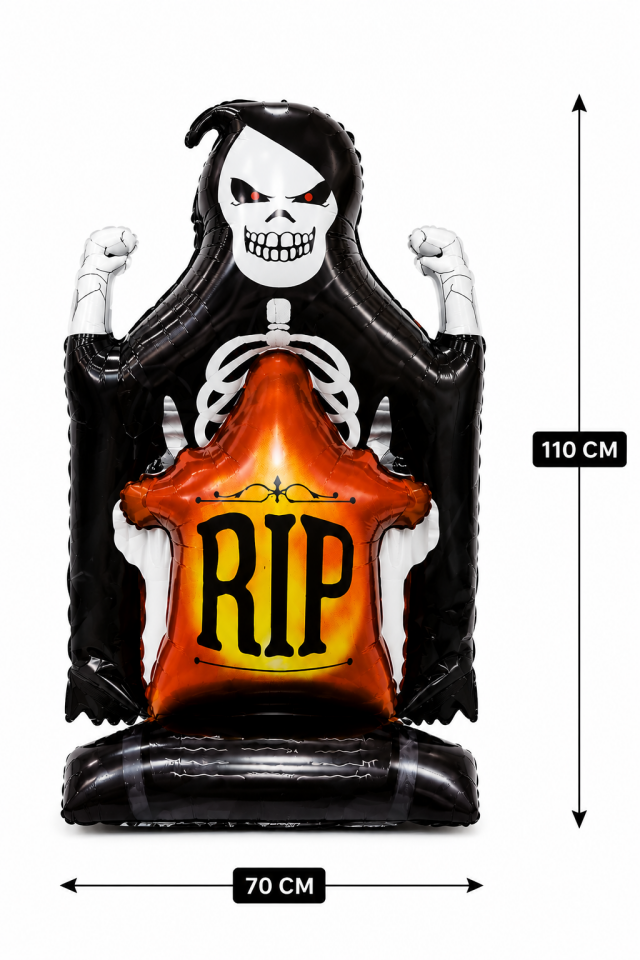 Parti Malzemesi Halloween RIP Mezar Taşı Azrail Folyo Balon 70x110 cm Cadılar Bayramı Parti Dekoru