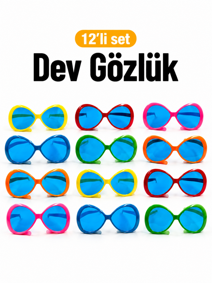 Parti Malzemeleri 12’li Dev Parti Gözlüğü Seti Renkli Jumbo Eğlence Gözlüğü Doğum Günü Parti Aksesuarı