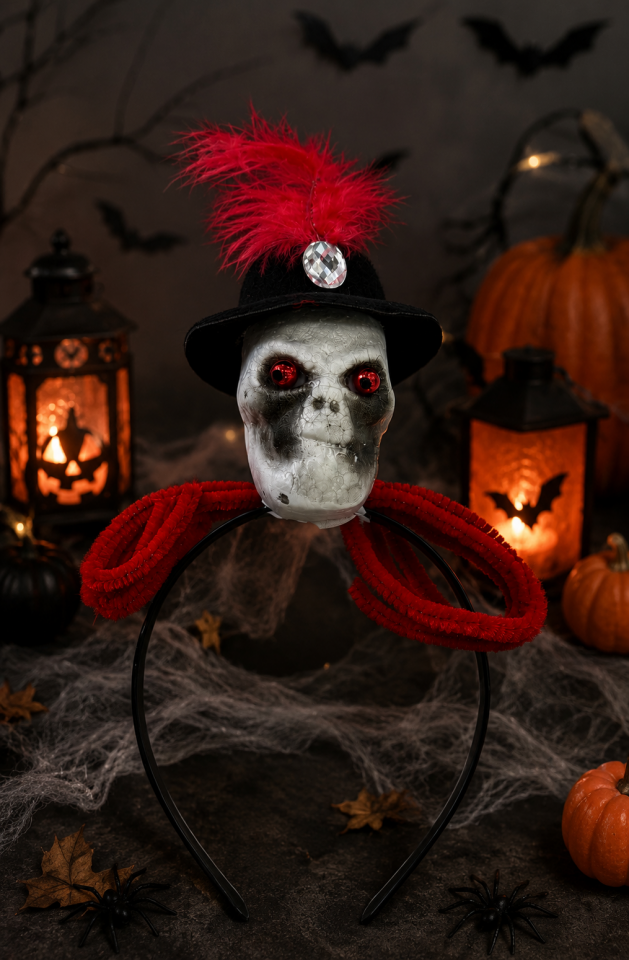 Parti Malzemesi Halloween Kuru Kafa Taç Tüylü Cadılar Bayramı Parti Tacı Kostüm Aksesuarı