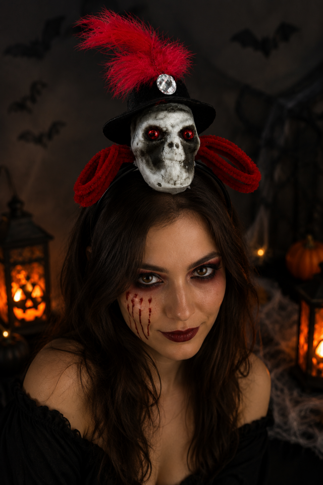 Parti Malzemesi Halloween Kuru Kafa Taç Tüylü Cadılar Bayramı Parti Tacı Kostüm Aksesuarı Kırmızı