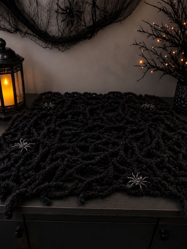 Peluş Örümcek Ağı Halloween Dekoru 160x120 cm Cadılar Bayramı Parti Süsü Siyah