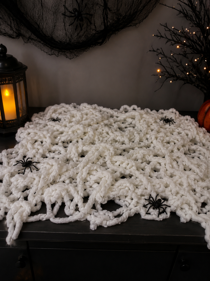 Peluş Örümcek Ağı Halloween Dekoru 160x120 cm Cadılar Bayramı Parti Süsü Beyaz