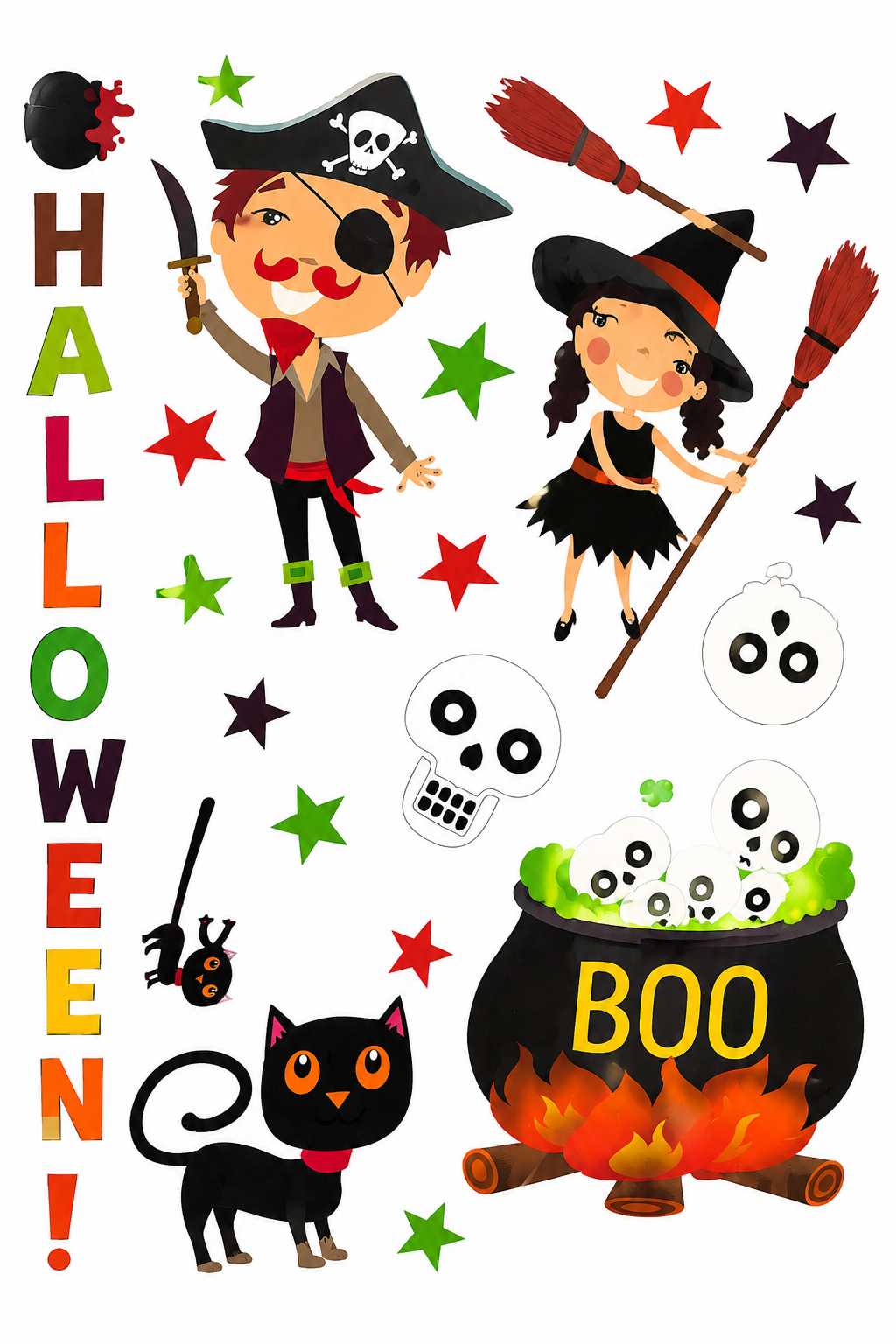 Parti Malzemesi Halloween Cam Sticker Seti Cadı Korsan Kedi Balkabağı Cam Süsü Pencere Dekoru Parti Süsleme so