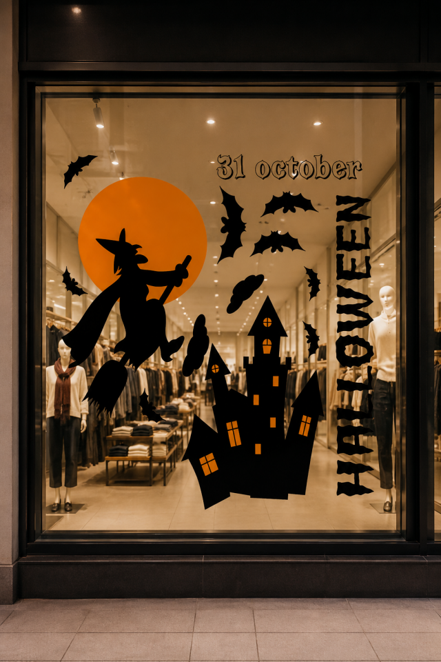 Parti Malzemesi Halloween Cam Sticker Cadı Şato Yarasa Pencere Dekoru Vitrin Süsü Cadılar Bayramı Süsleme Seti