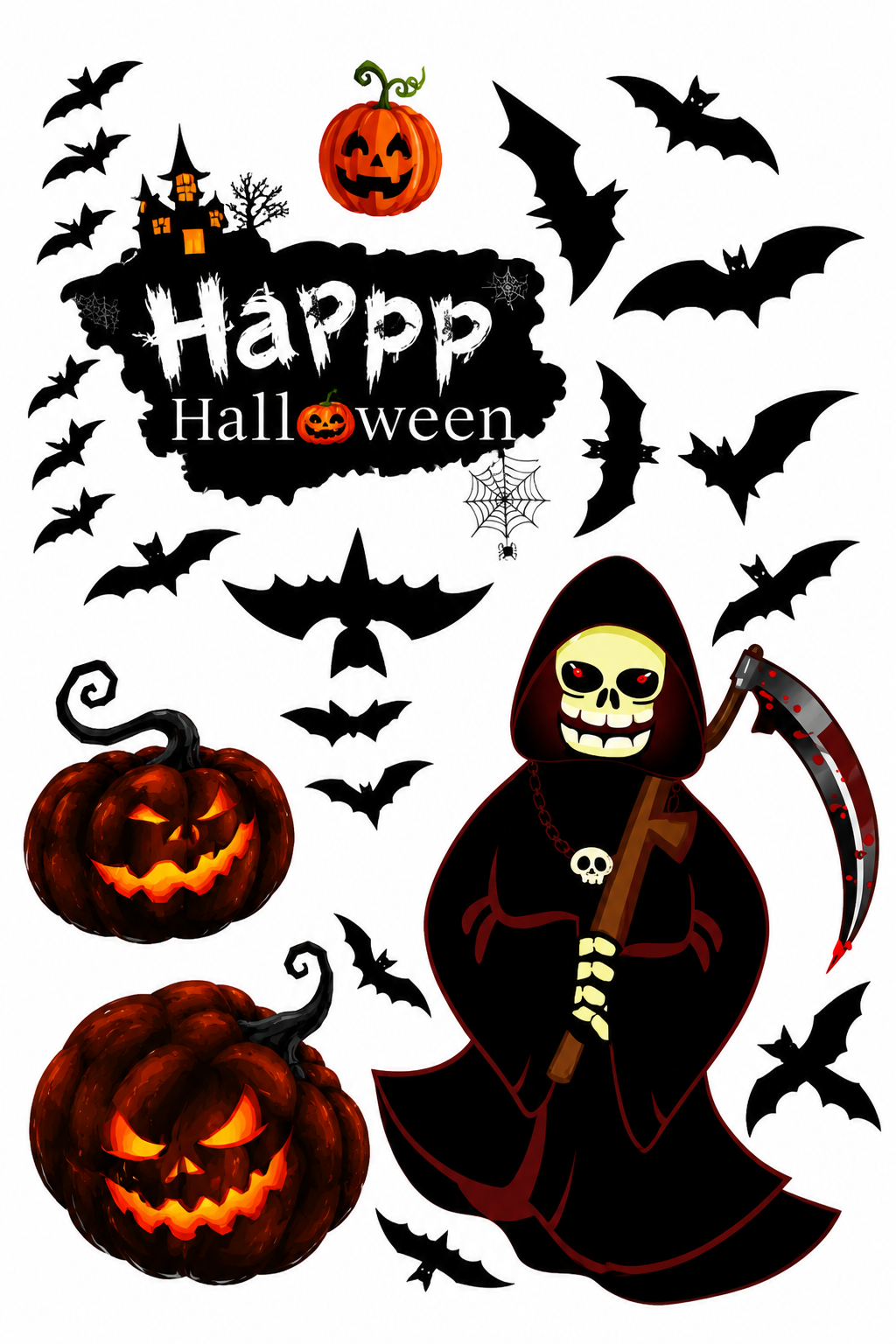 Parti Malzemesi Halloween Cam Sticker Cadılar Bayramı Vitrin Cam Süsü Yapışkanlı Dekoratif Pencere Süsü Hayalet Azrail Balkabağı Seti S0-37