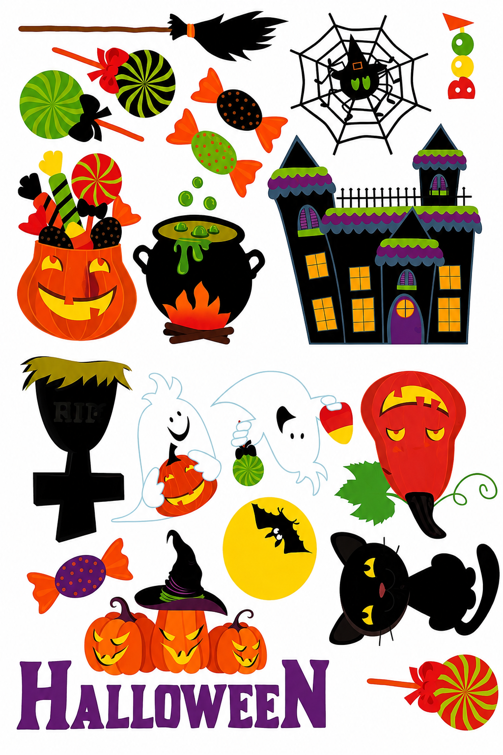 Parti Malzemesi Halloween Cadılar Bayramı Cam Sticker Seti Vitrin Pencere Cam Dekorasyonu Renkli Yapışkanlı Süs