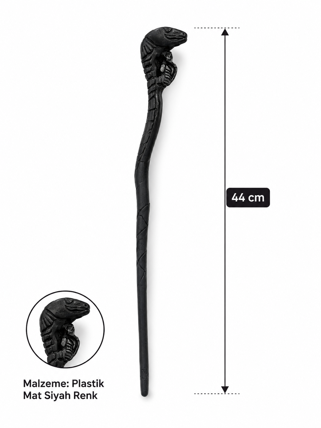 Parti Malzemeleri Halloween Yılan Başlı Cadı Asası 44 Cm Mat Siyah Kostüm Parti Aksesuarı SN-159