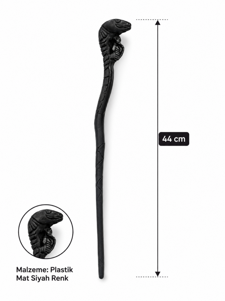 Parti Malzemeleri Halloween Yılan Başlı Cadı Asası 44 Cm Mat Siyah Kostüm Parti Aksesuarı SN-159