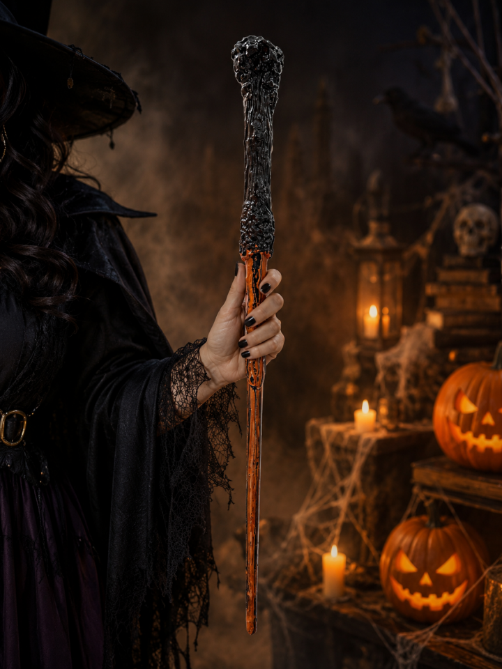 Parti Malzemesi Halloween Cadı Asası 45 cm Siyah Kahverengi Büyücü Asası Kostüm Aksesuarı Parti Dekoru
