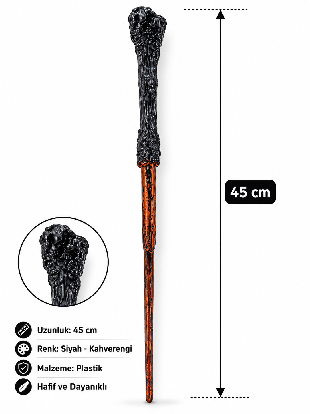 Parti Malzemesi Halloween Cadı Asası 45 cm Siyah Kahverengi Büyücü Asası Kostüm Aksesuarı Parti Dekoru