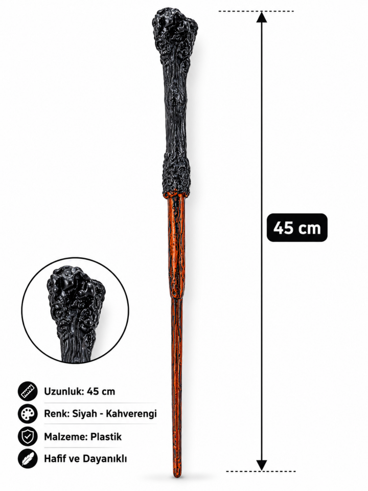 Parti Malzemesi Halloween Cadı Asası 45 cm Siyah Kahverengi Büyücü Asası Kostüm Aksesuarı Parti Dekoru