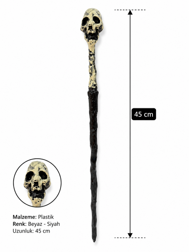 Parti Malzemesi Halloween Kuru Kafa Detaylı Cadı Asası 45 Cm Kostüm Aksesuarı Parti Dekoru sn-159