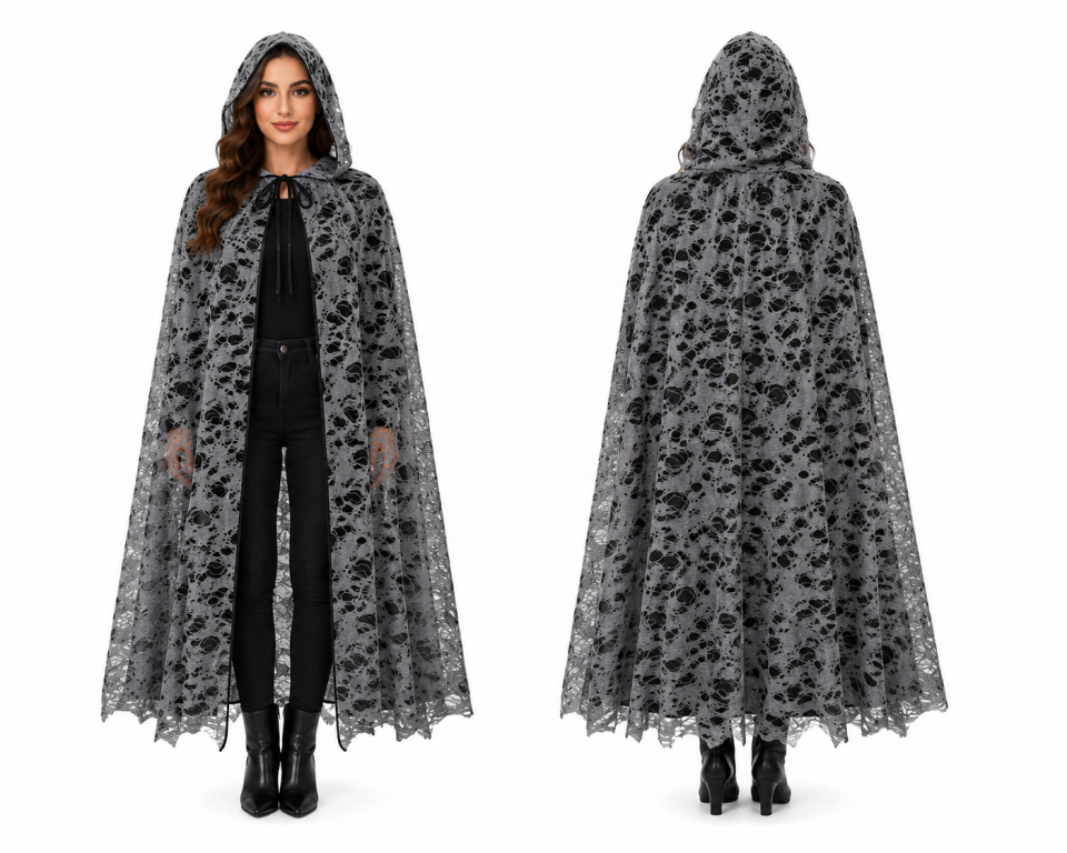Parti Malzemeleri  Halloween Yırtık Görünümlü Gri Kapüşonlu Pelerin Hayalet Zombi Kostüm Pelerini Yetişkin Çocuk Uyumlu