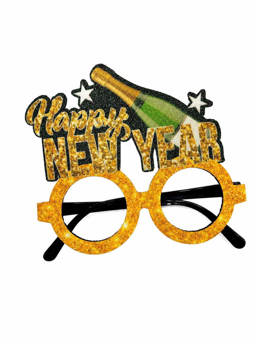 Parti Malzemesi Happy New Year Yılbaşı Parti Gözlüğü Camsız Simli Eğlence Gözlüğü Altın Renk Yılbaşı Aksesuarı