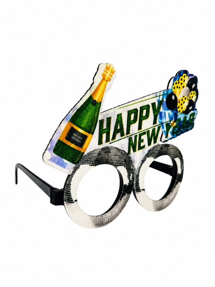 Parti Malzemeleri Happy New Year Parti Gözlüğü Yılbaşı Gözlüğü Camsız Eğlence Gözlüğü Gümüş Renk Yeni Yıl Aksesuarı