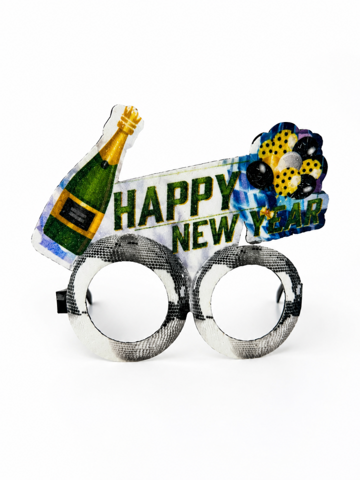 Parti Malzemeleri Happy New Year Parti Gözlüğü Yılbaşı Gözlüğü Camsız Eğlence Gözlüğü Gümüş Renk Yeni Yıl Aksesuarı