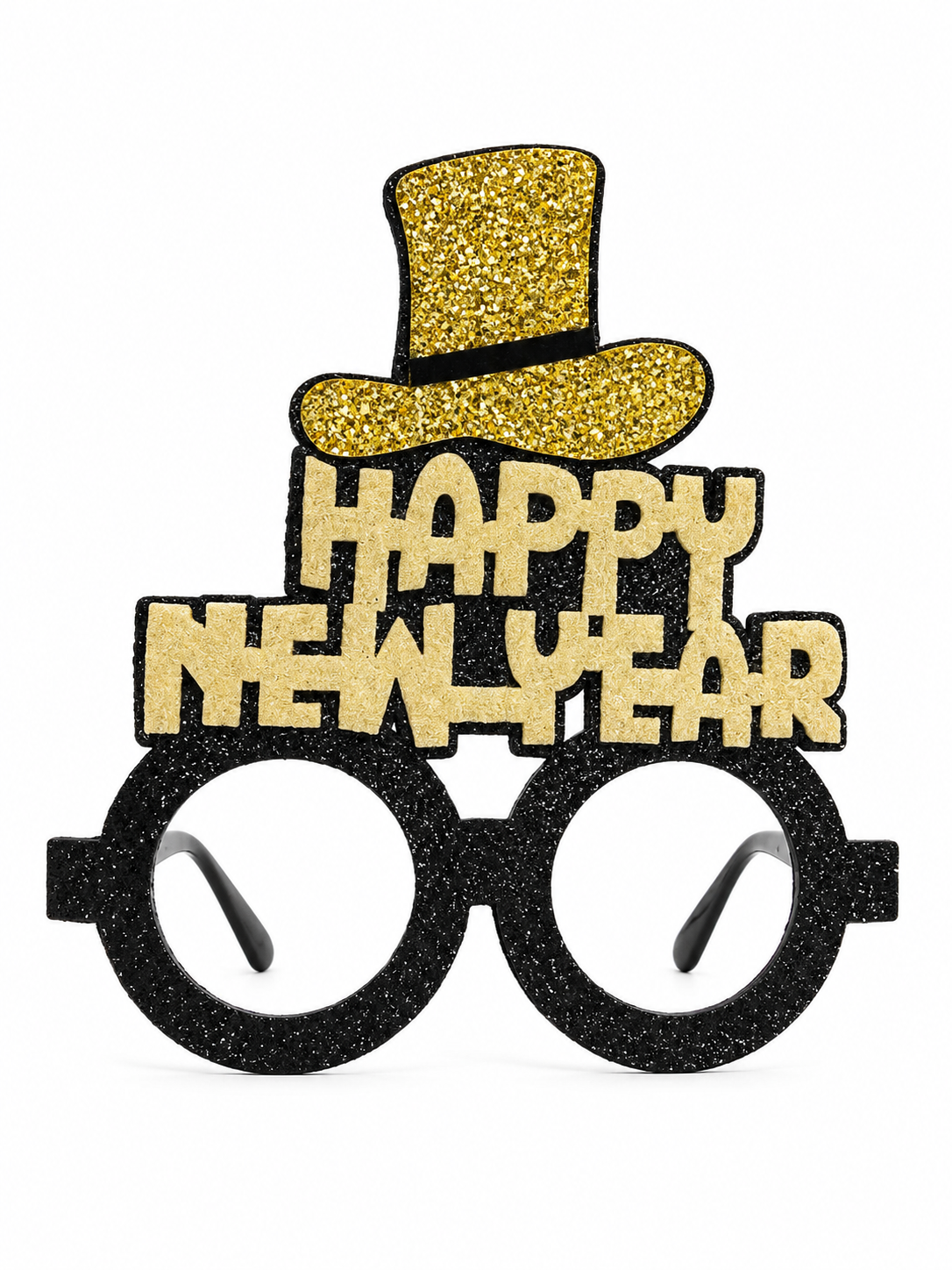 Parti Malzemesi Happy New Year Yılbaşı Parti Gözlüğü Camsız Simli Siyah Gold Yeni Yıl Eğlence Gözlüğü