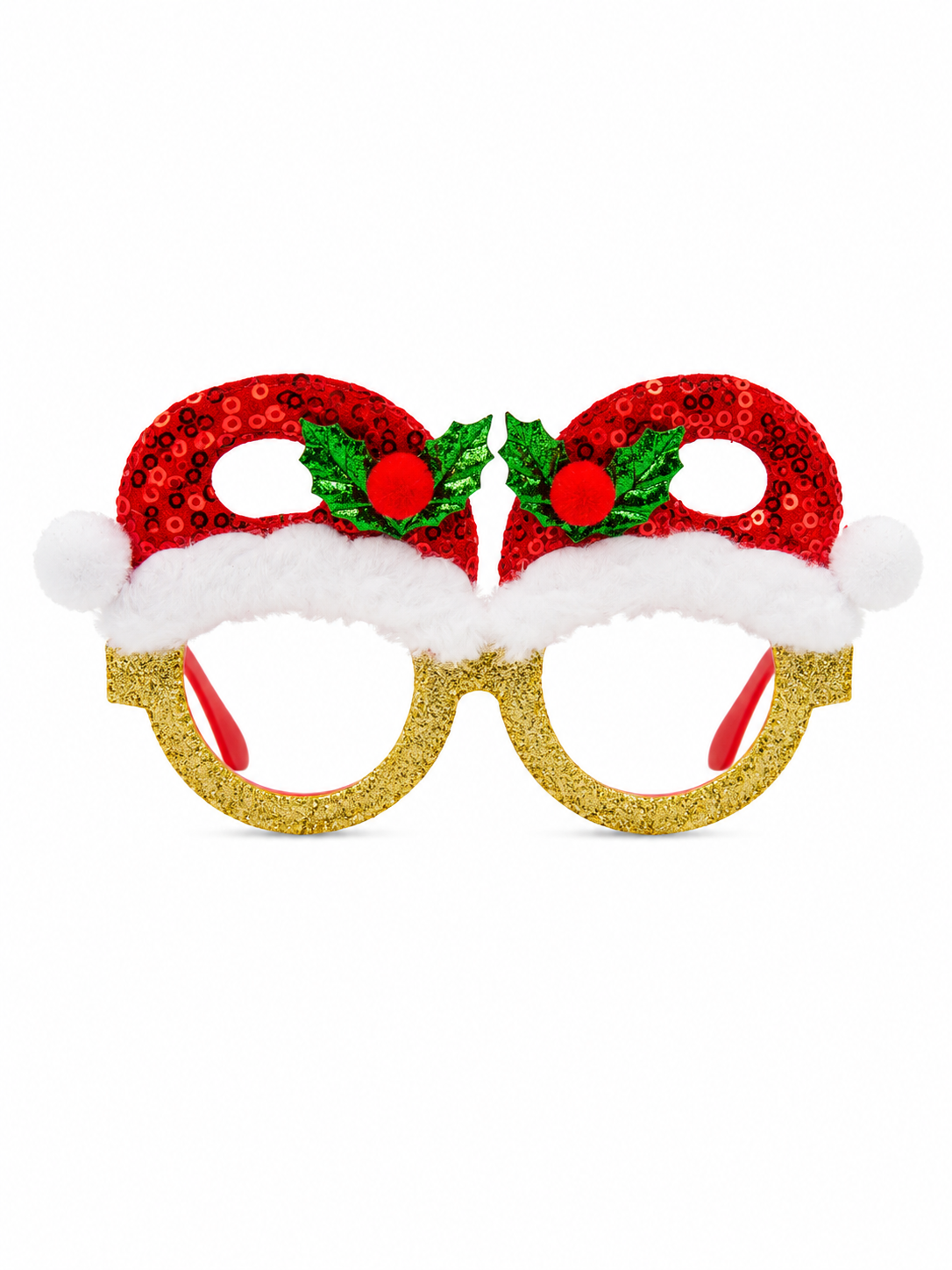 Parti Malzemesi Yılbaşı Noel Baba Parti Gözlüğü Kırmızı Gold Simli Eğlence Gözlüğü