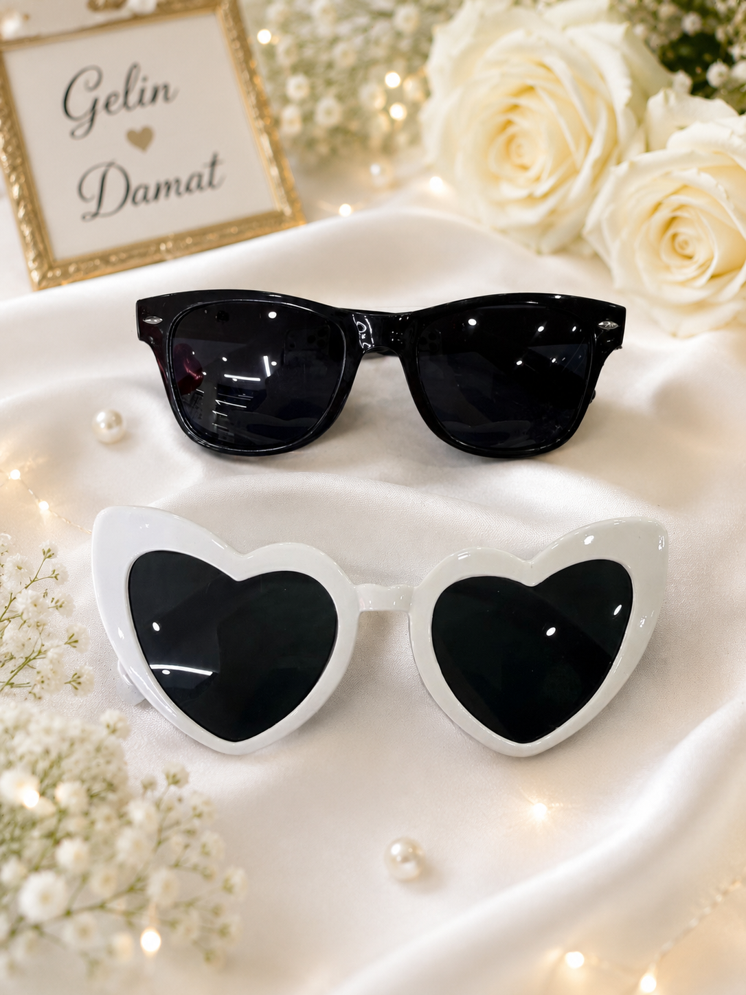 Parti Malzemeleri Gelin Damat Parti Gözlüğü Seti Siyah Damat ve Beyaz Kalp Gelin Gözlüğü Düğün Bekarlığa Veda Bride Fotoğraf Çekim Aksesuarı
