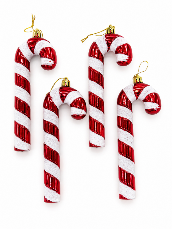 Parti Malzemeleri 4 Adet Yılbaşı Şeker Bastonu Ağaç Süsü Kırmızı Beyaz Noel Çam Ağacı Dekoru