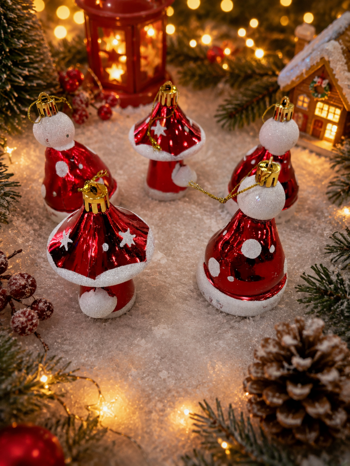 Parti Malzemeleri 5 Adet Kırmızı Yılbaşı Ağaç Süsü Seti Noel Baba Asılabilir Çam Ağacı Dekoru