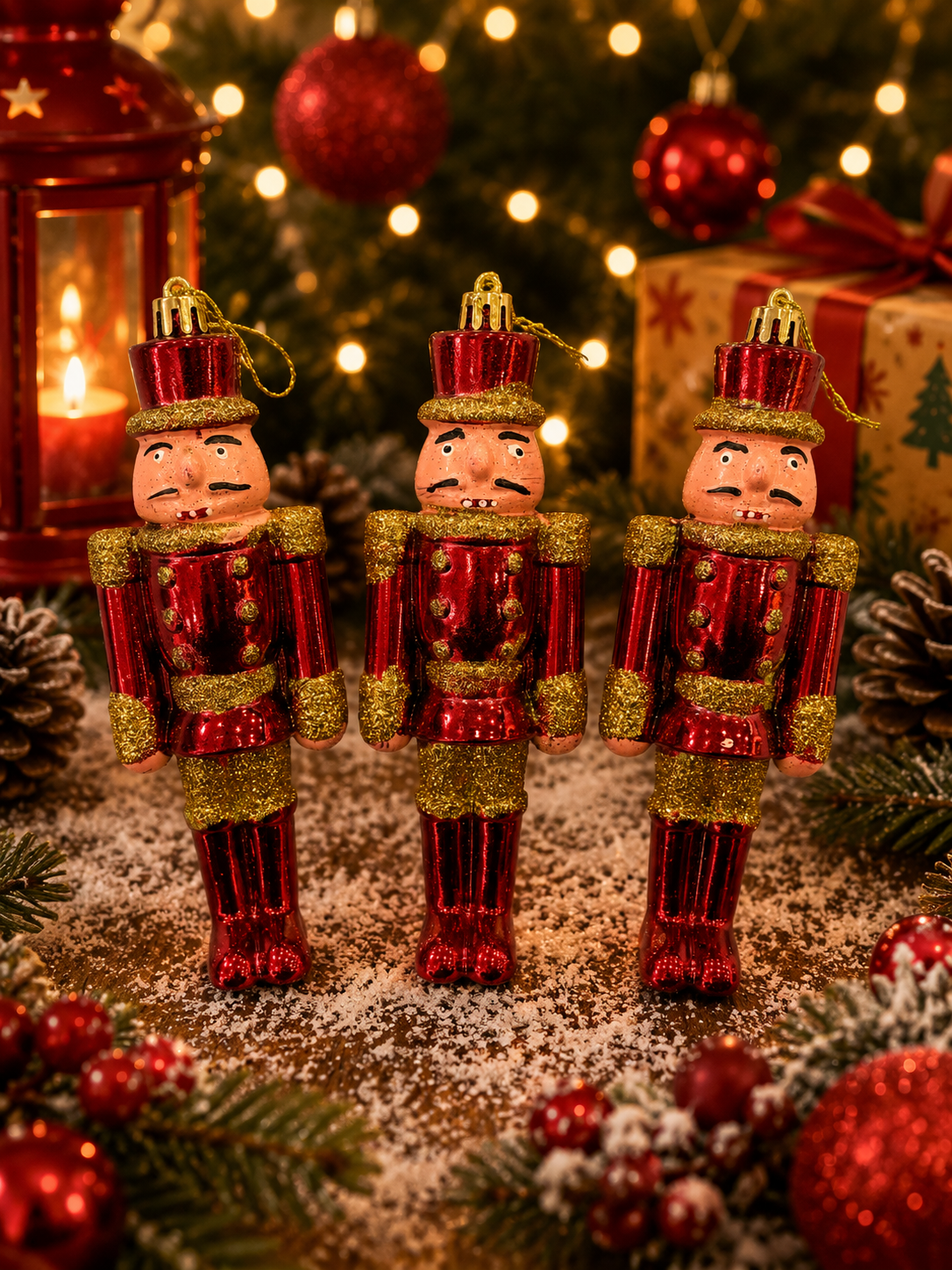 Yılbaşı Fındıkkıran Asker Süsü 3’lü Set Kırmızı Gold Noel Çam Ağacı Süsü Dekorasyonu