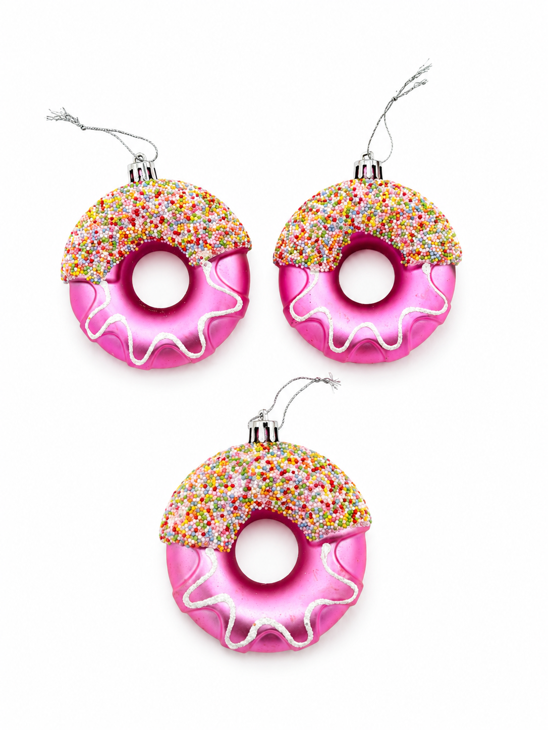 Parti Malzemesi Yılbaşı Donut Süsü 3’lü Set  Donut Figürlü Noel Çam Ağacı Süsü Dekorasyonu Pembe