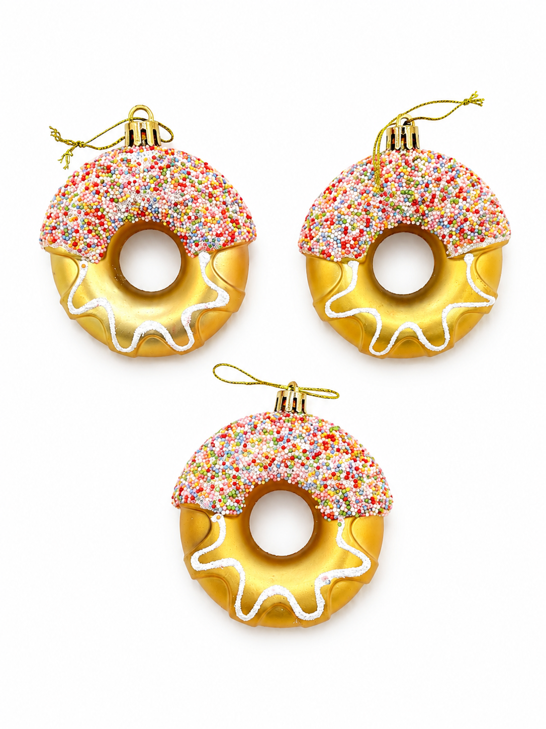 Parti Malzemesi Yılbaşı Donut Süsü 3’lü Set  Donut Figürlü Noel Çam Ağacı Süsü Dekorasyonu Sarı