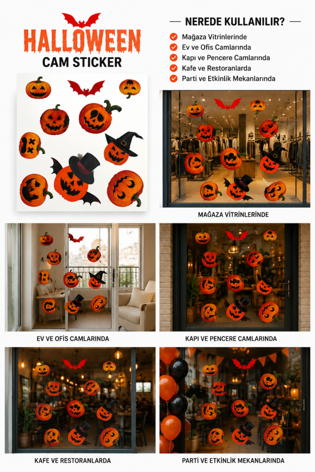 Parti Malzemeleri Halloween Cam Sticker Kabak Desenli Cadılar Bayramı Cam Süsü Vitrin Kapı Pencere Dekoru Büyük Boy