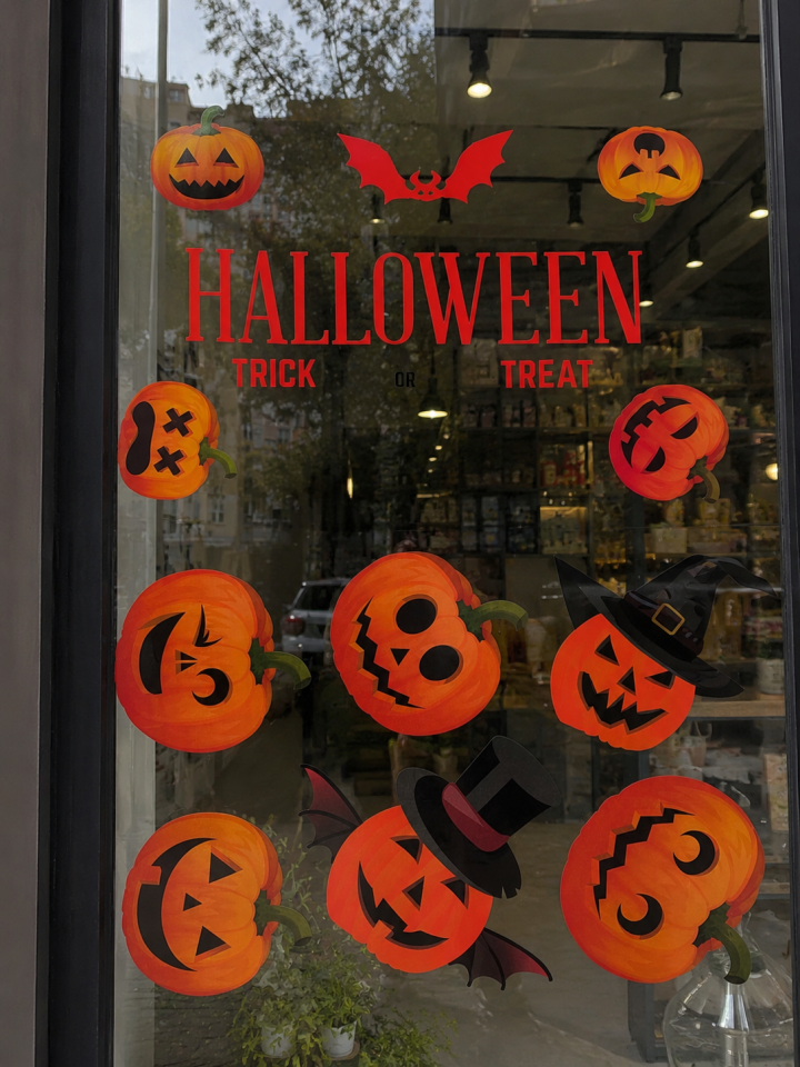 Parti Malzemeleri Halloween Cam Sticker Kabak Desenli Cadılar Bayramı Cam Süsü Vitrin Kapı Pencere Dekoru Büyük Boy