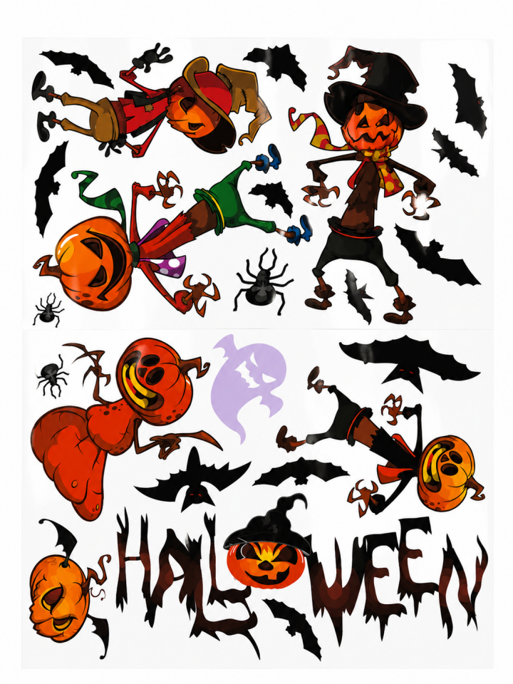 Parti Malzemeleri Halloween Cam Sticker Balkabağı Figürlü Cadılar Bayramı Cam Vitrin Pencere Dekorasyonu Büyük Boy
