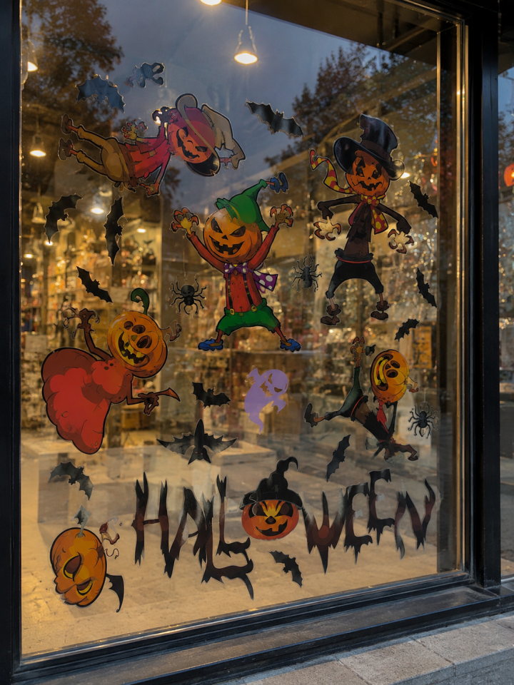 Parti Malzemeleri Halloween Cam Sticker Balkabağı Figürlü Cadılar Bayramı Cam Vitrin Pencere Dekorasyonu Büyük Boy