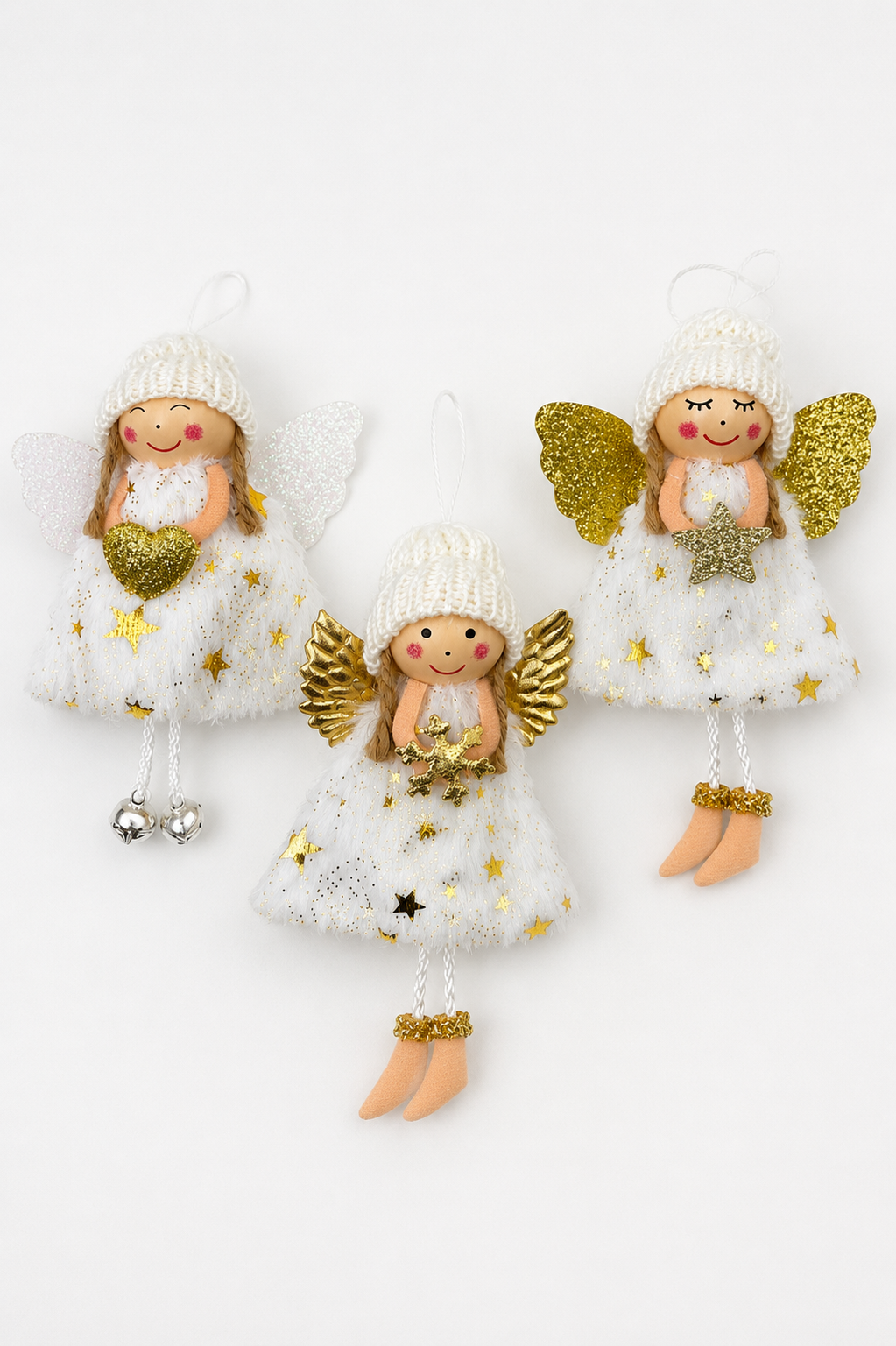 Parti Malzemesi Yılbaşı Melek Süsü Asılabilir Dekoratif Ağaç Süsü Beyaz Gold 16 cm Noel Ağacı Süsü SO-357