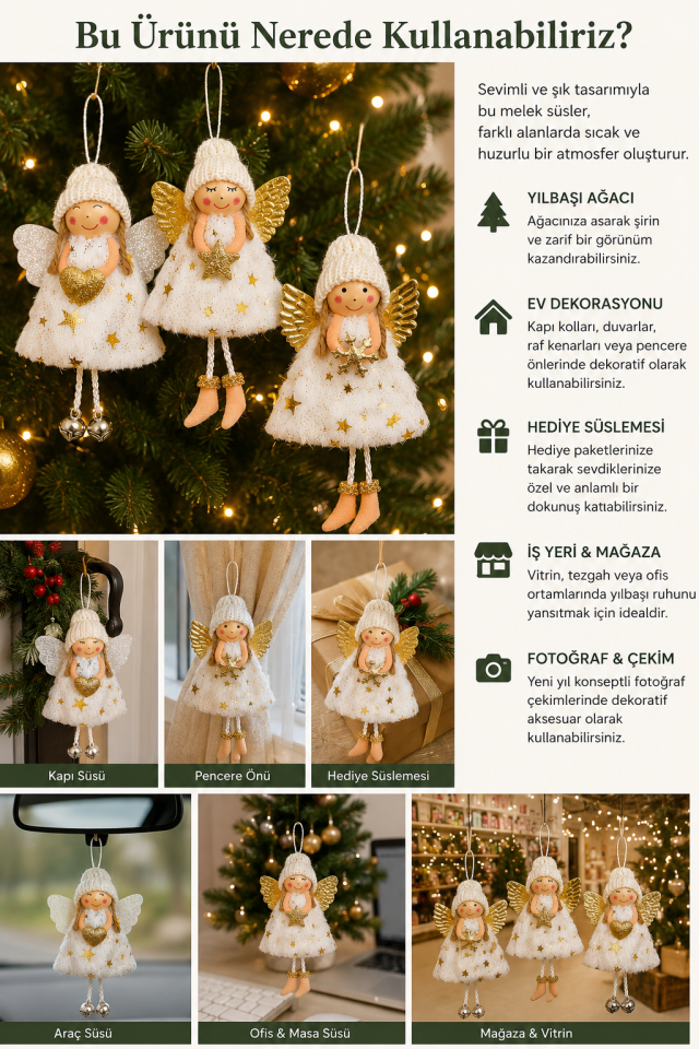 Parti Malzemesi Yılbaşı Melek Süsü Asılabilir Dekoratif Ağaç Süsü Beyaz Gold 16 cm Noel Ağacı Süsü SO-357