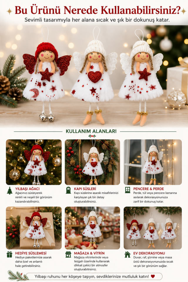 Parti Malzemeleri  16 Cm Yılbaşı Melek Süsü Asılabilir Peluş Melek Biblo Çam Ağacı Süsü Noel Dekorasyon Süsü SO-358