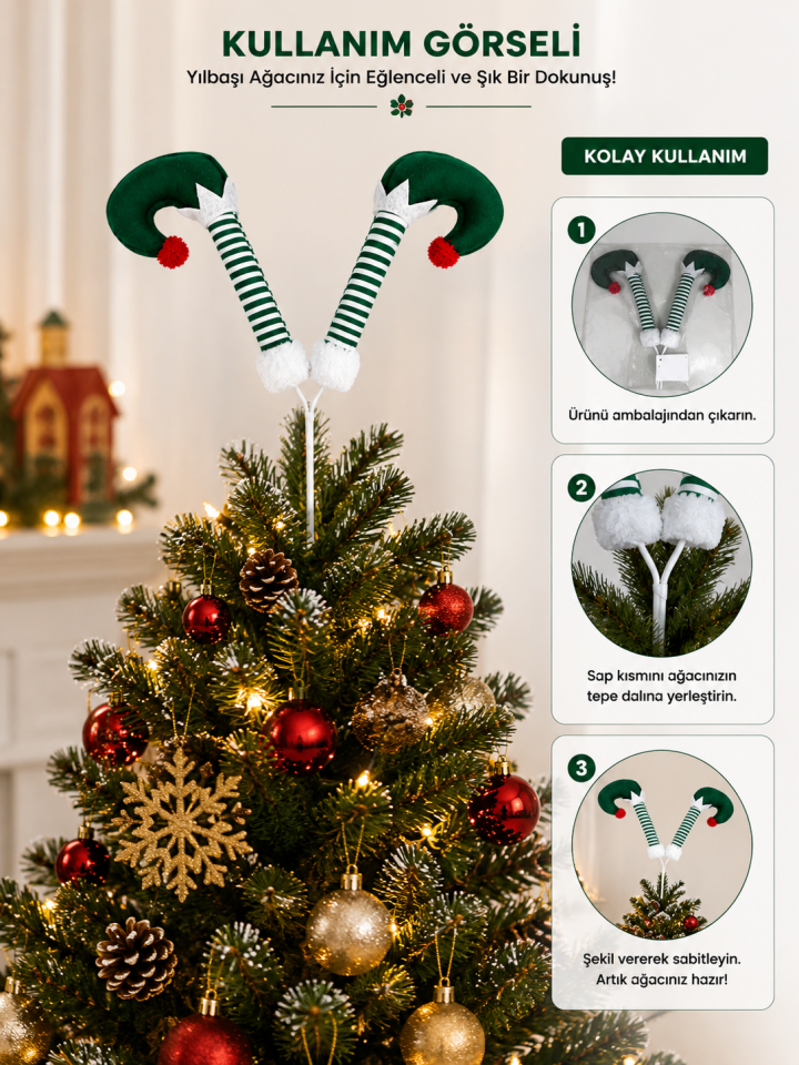 Parti Malzemeleri Yılbaşı Ağacı Tepelik Elf Şans Cücesi  Dekoru Peluş Çift Başlıklı Noel Ağacı Süsü Yeşil