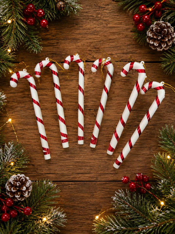 Parti Malzemeleri 12 Cm 6 Adet Baston Şeker Yılbaşı Ağacı Süsü Noel Ağacı Askı Dekoru