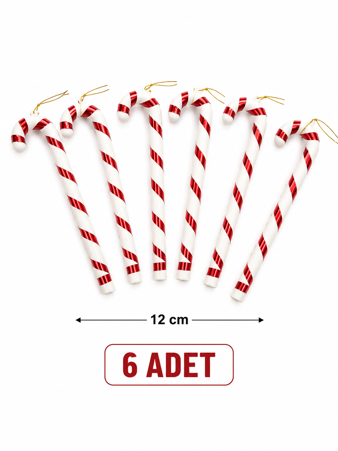 Parti Malzemeleri 12 Cm 6 Adet Baston Şeker Yılbaşı Ağacı Süsü Noel Ağacı Askı Dekoru