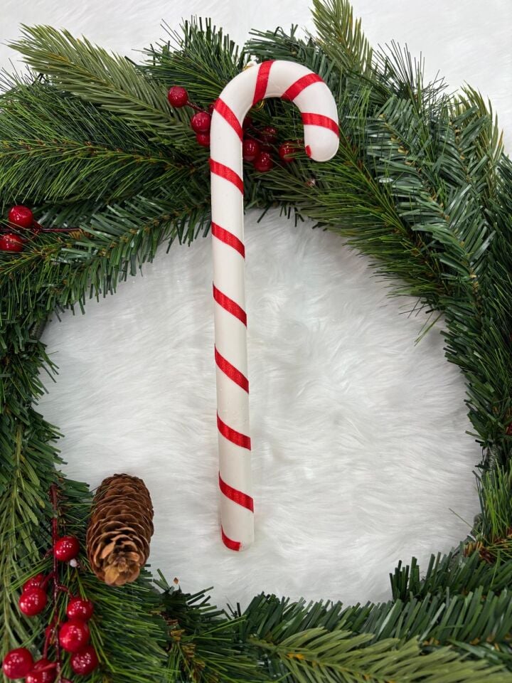 Parti Malzemeleri 30 cm Kırmızı Şeritli Baston Yılbaşı Ağaç Süsü Noel Çam Ağacı Dekor Asma Süsü 1 Adet